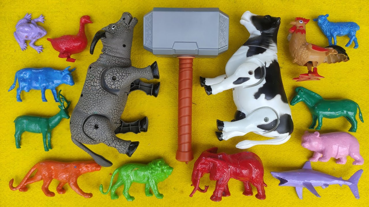 Membersihkan hewan lucu bebek angsa, sapi, rusa, kuda, panda, kodok, ayam, kerbau, domba, gajah