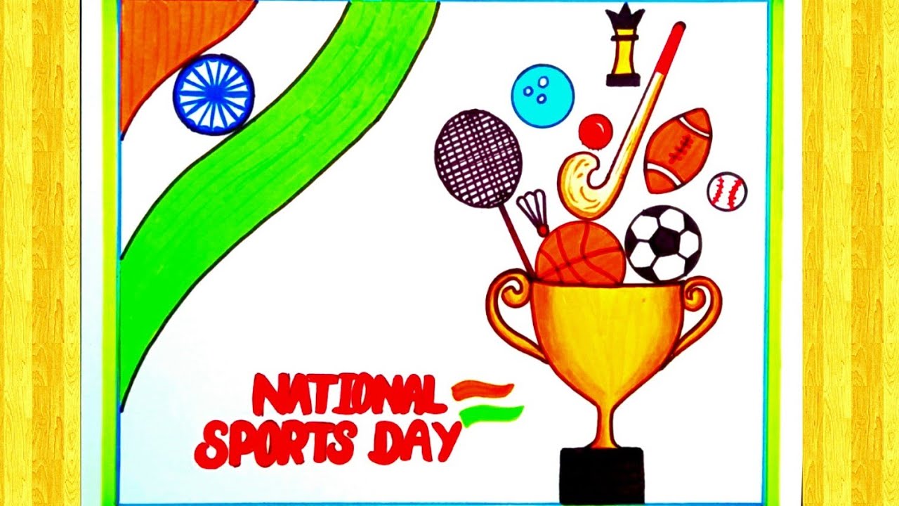 National Sports Day Drawing/ National Sports Day Poster Drawing/ How To