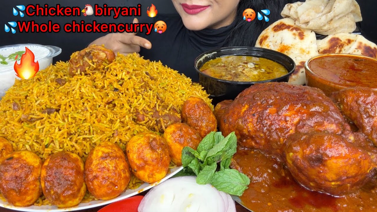 ASMR EATING CHICKEN BIRYANI,WHOLE CHICKEN CURRY,MUTTON HALEEM,KULCHA,RUMALI ROTI,RAITA 