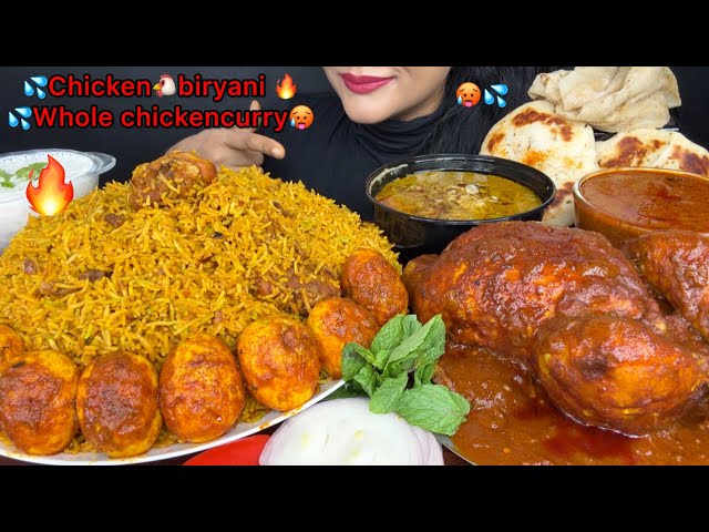 ASMR EATING CHICKEN BIRYANI,WHOLE CHICKEN CURRY,MUTTON HALEEM,KULCHA,RUMALI ROTI,RAITA 