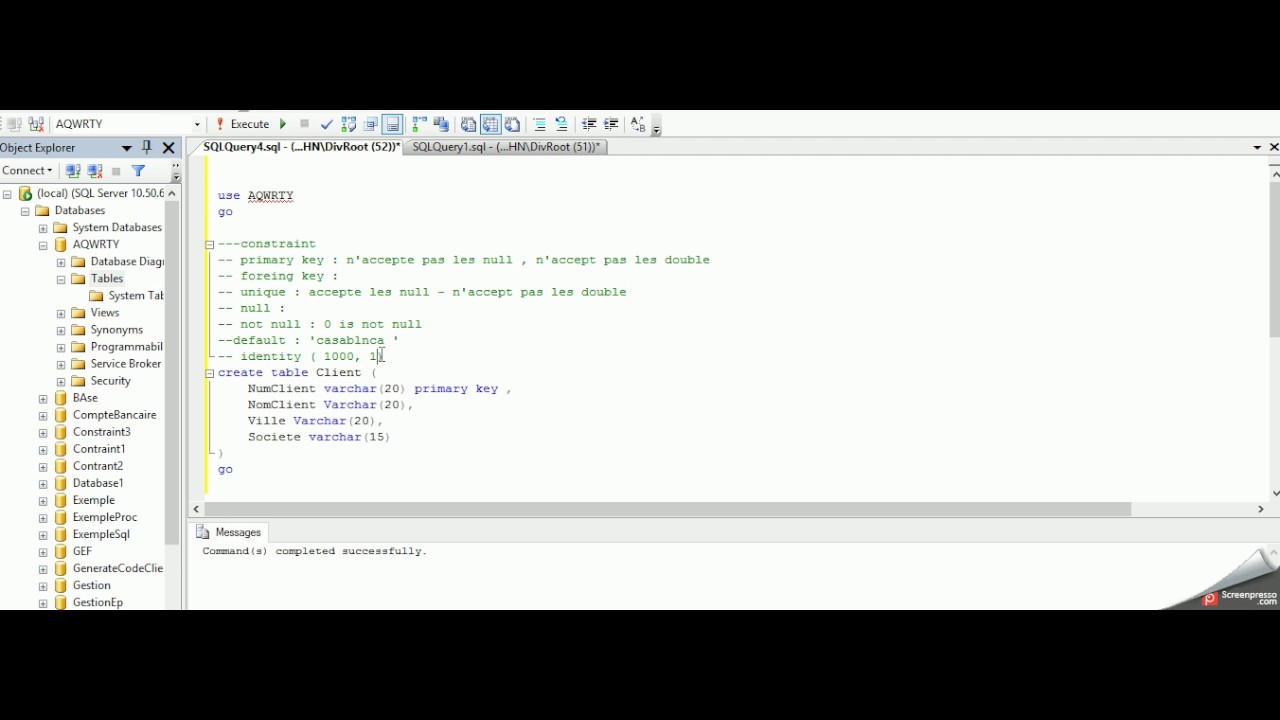 4 SQL server Contraint Primary key Not null - YouTube