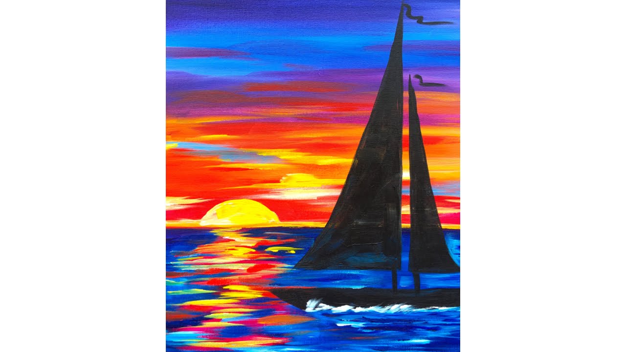 Sailboat Sunset Seascape Acrylic Painting for Beginners 