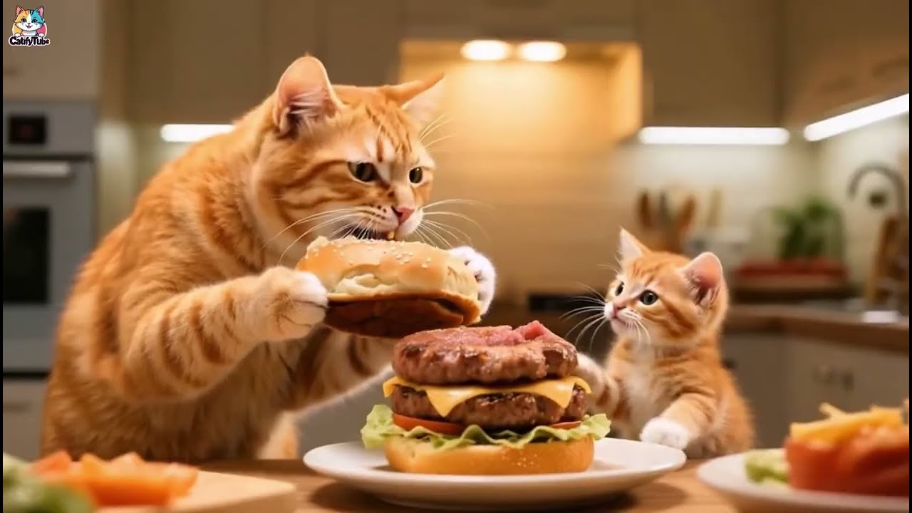 Mama Cat Works in a Cafe & Kitten got IPHONE