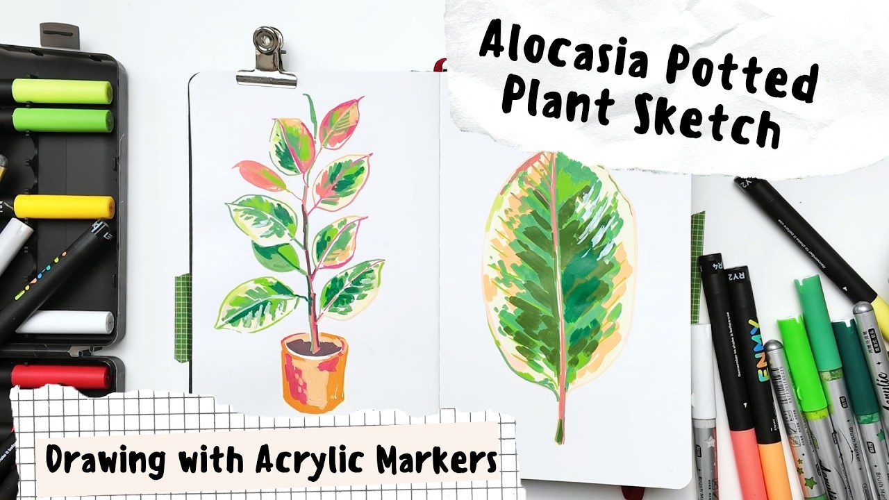Ficus Sketch in a Notebook | Drawing with Acrylic Markers 🌿🎨