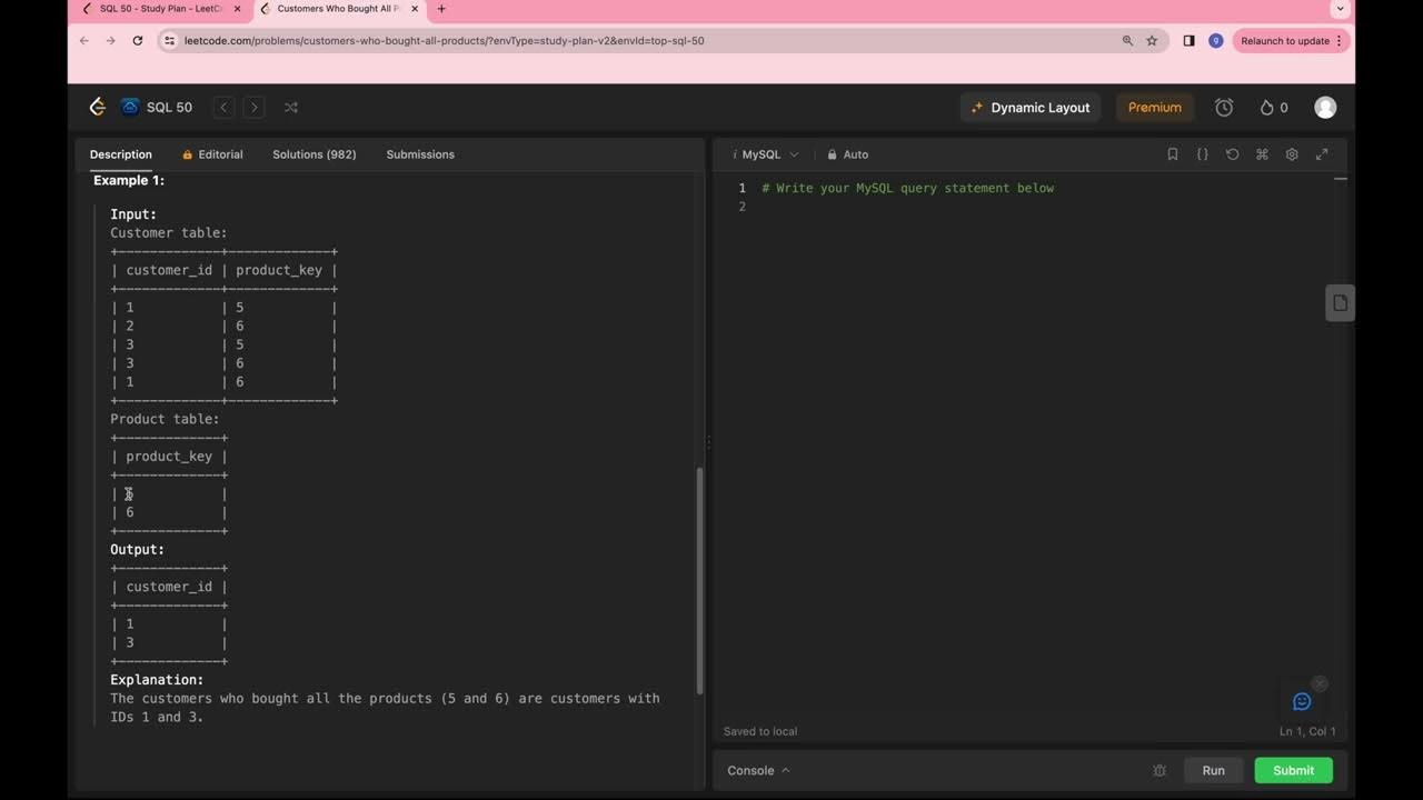 Leetcode SQL 50 | 1045. Customers Who Bought All Products Solution ...