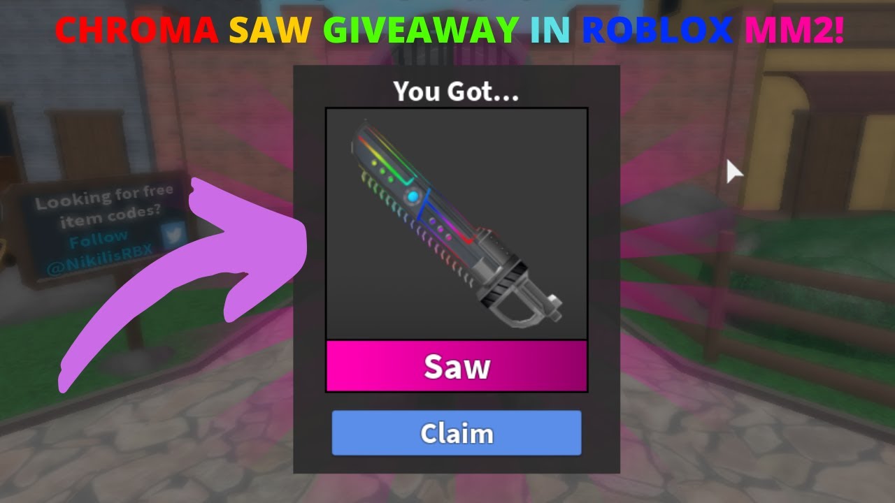 Chroma Saw Giveaway In Roblox Mm2 Mega Giveaway Part 5 Youtube - nikilisrbx codes