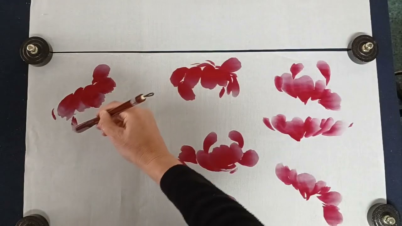 느린영상 목단그리기 두번째  #목단꽃그리기 #모란꽃그리기 #단색으로목단꽃그리는법 #목단기초 #초보자도쉽게그리는목단그리기