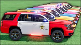 small vs BIG ! ALL COLORFUL POLICE CARS ! Giant Flatbed Transport & Mega Trucks Vehicle Ramp screenshot 5