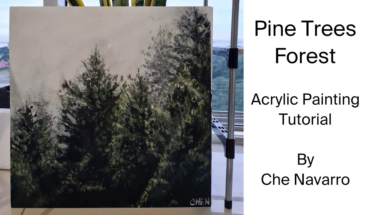 Foggy pine trees forest | Acrylic Painting Tutorial | Art