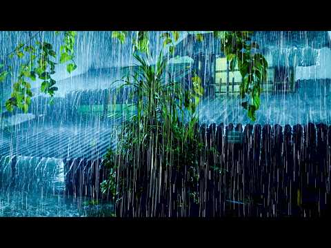 (NO ADS) Fall Asleep Fast in 3 Minutes with Heavy Rain & Mighty Thunder on Tin Roof in Dark Forest