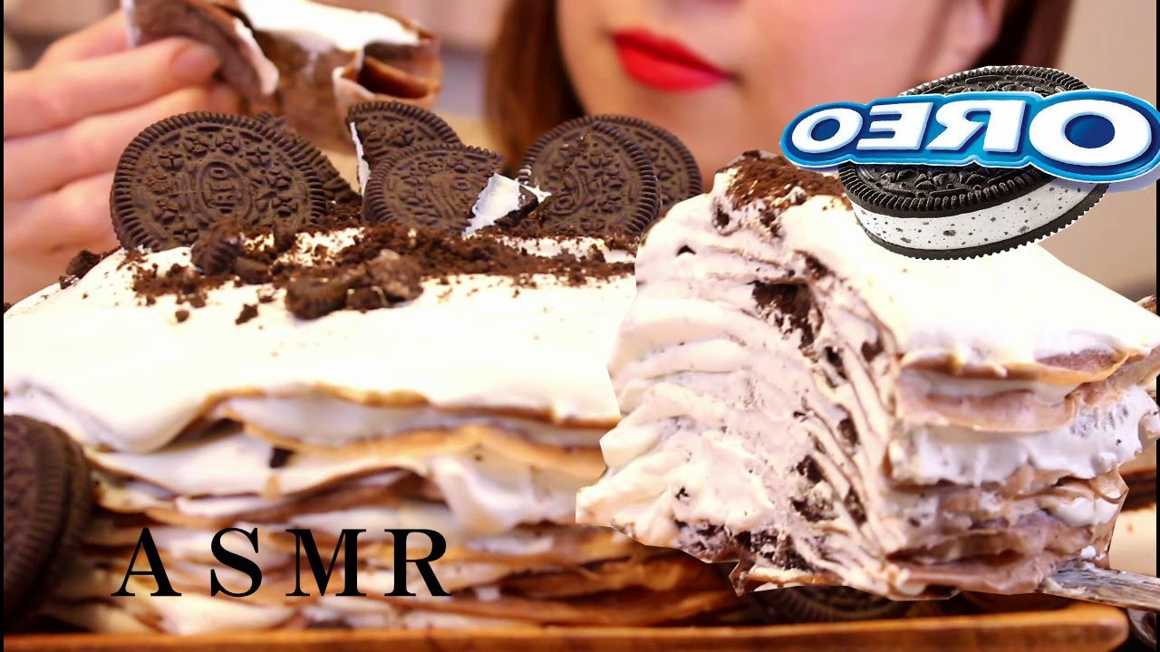 【咀嚼音/ASMR】オレオミルクレープ作って食べる。ヌテラ生クリームクレープ。Oreo Mille Crepes/올레오밀 크레페/EatingSounds/ Mukbang