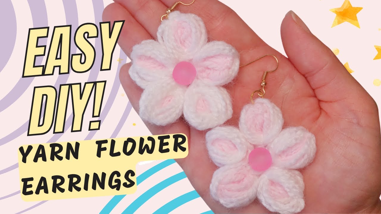DIY easy yarn flower earrings Easy yarn crafts Super easy yarn