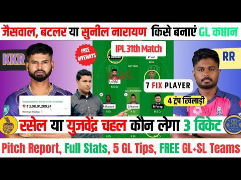 kkr vs rr dream11 prediction | dream 11 team of today match | ansari loss cover | kkr vs rr |dream11