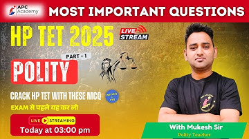 HP TET  || POLITY || P - 1 Most Important Questions + PYQ #hptet2025 #apcacademy #hpbose #tet