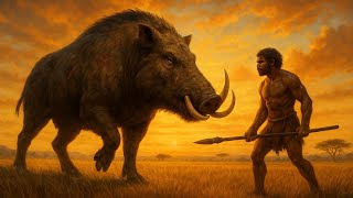 Life 3.2 Million Years Ago The Giant Saber-Tusked Boar Encounters Homo Habilis