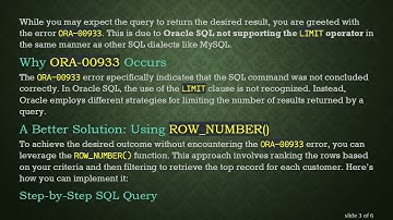 Resolving the ORA-00933: SQL command not properly ended Error with the LIMIT Operator in Oracle SQL