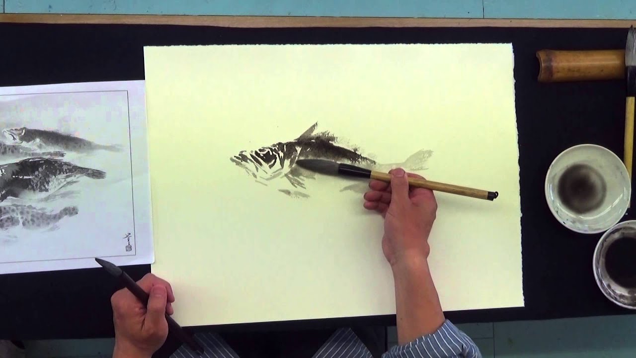 篠原貴之 水墨画塾 Vol 18 たらし込みで魚を描く Youtube