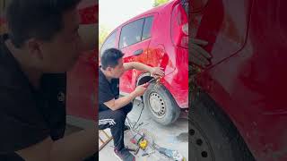 Red Rusty Rocker Cart Panel Restoration.