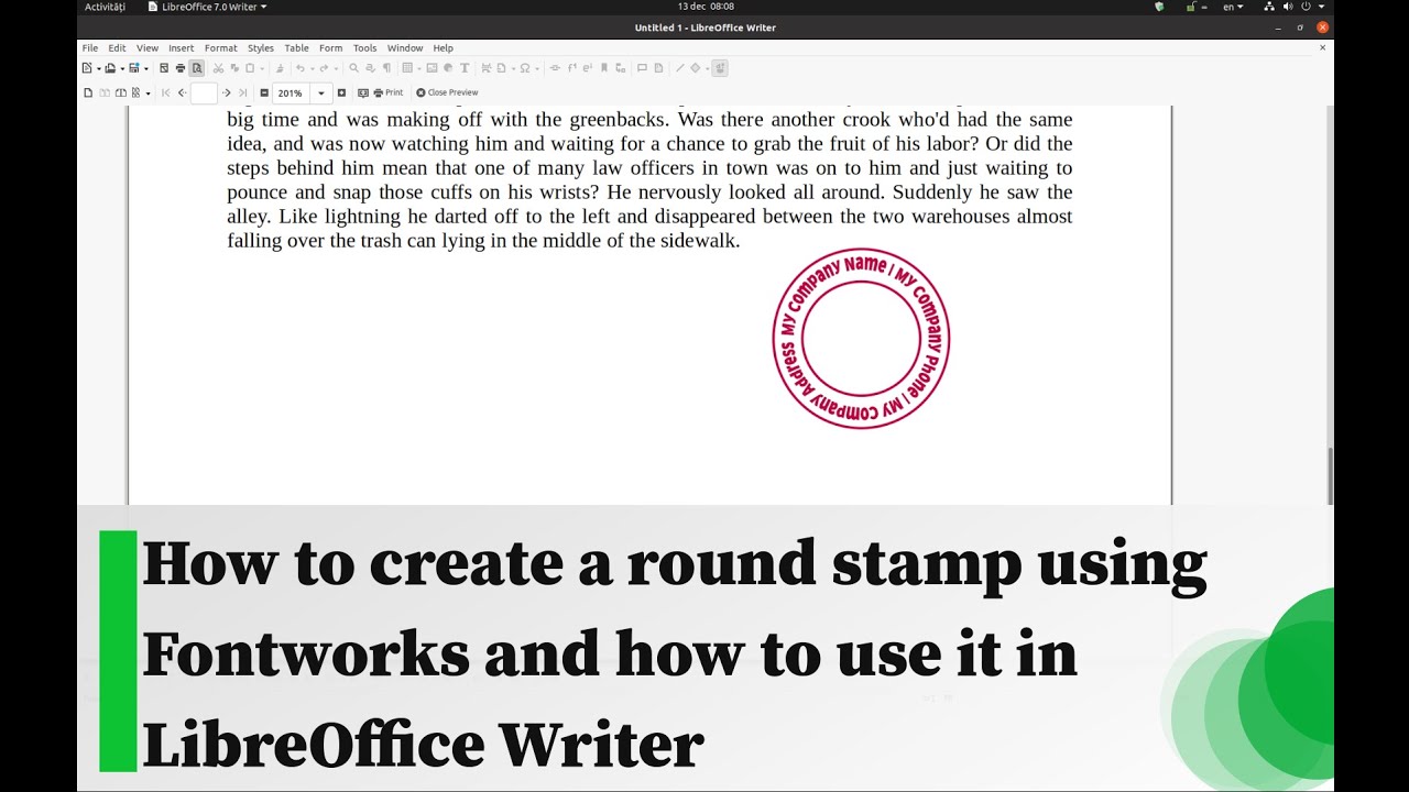 How to create a round stamp using Fontworks and how to use it in LibreOffice Writer