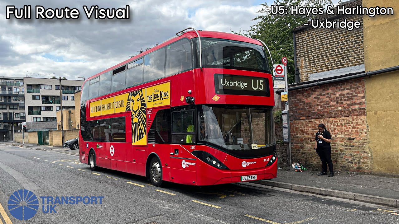 Full Route Visual | London Bus Route U5: Hayes & Harlington - Uxbridge | 3437 (LG22 ARF)