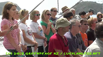 The Rainbow Warrior III Matauri Bay, Northland, 9 January 2013 - Lucy Lawless Interview