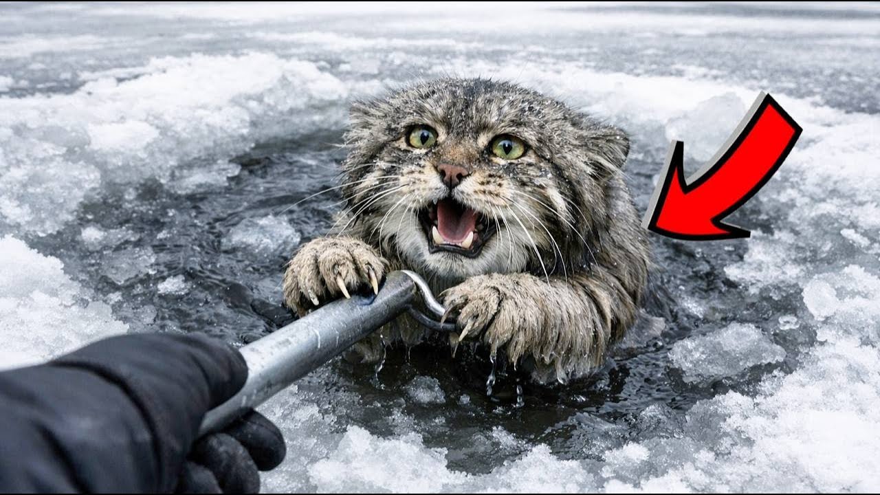 Манул КРИЧАЛ и ПЛАКАЛ в ледяной воде.  То. что сделал рыбак - НЕВЕРОЯТНО!