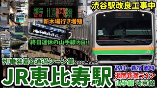 【E231系による臨時普通列車も】JR恵比寿駅列車発着＆通過シーン集[山手線,埼京線,湘南新宿ライン](2021,10,23)