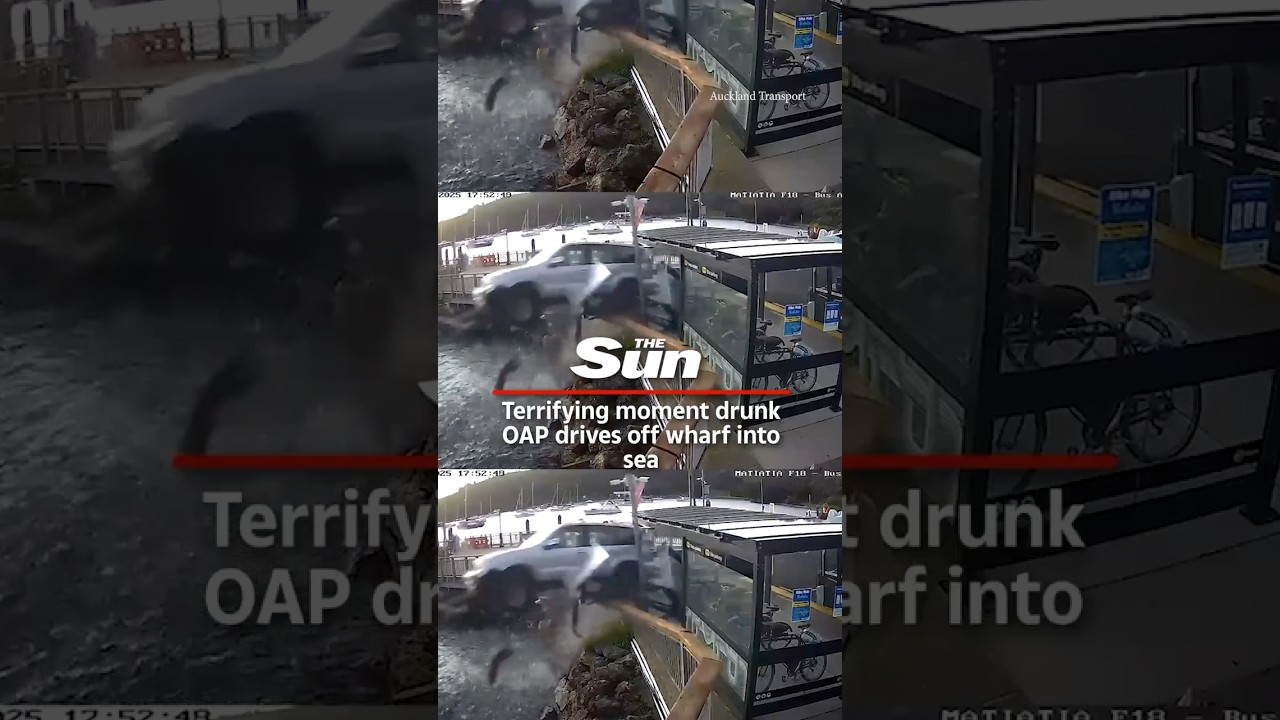 Terrifying moment drunk OAP drives off wharf into SEA sparking frantic rescue