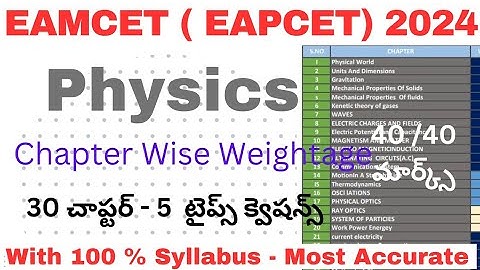 Ts & Ap Eamcet 2024 Physics chapter wise weightage - most accurate: 30 chapter