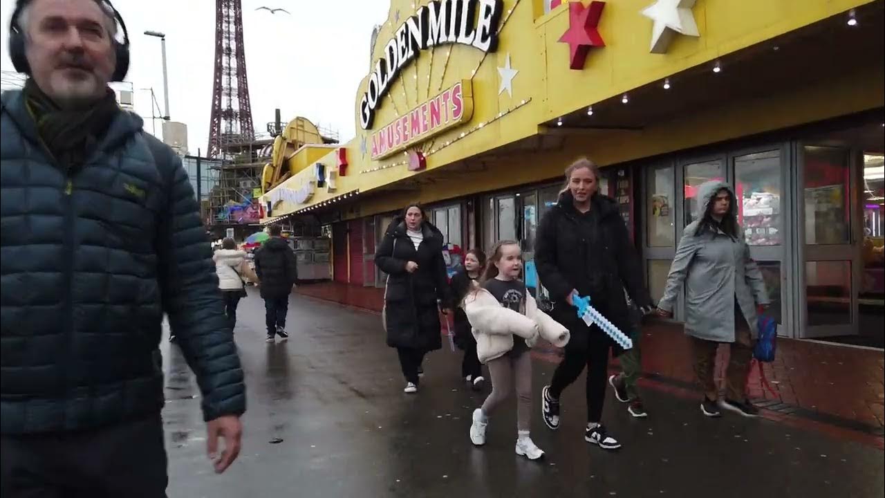 Blackpool half term lets walk around sea front, prom,,, beach waves