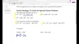 Factoring with Special Factor Patterns