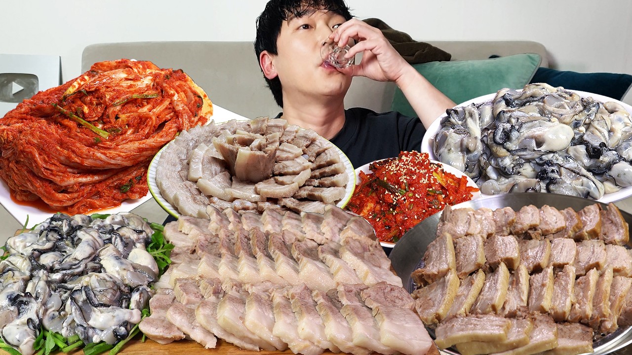 Свежие устрицы Боссам (варёная свинина) кимчи мукбанг коллекция ASMR REALSOUND EATINGSHOW