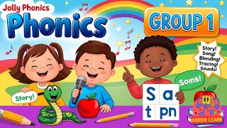 Jolly Phonics Group 1 Full Lesson | s a t i p n | Lesson with Story, Tracing, Songs & Blending Words