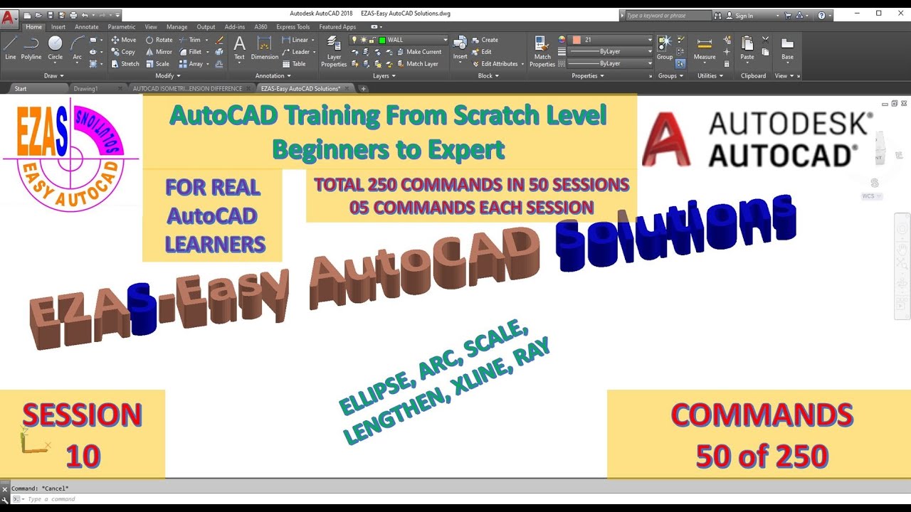 Easy AutoCAD Solutions Session 10 Commands 50 of 250 - YouTube