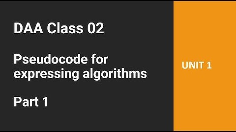 DAA Class 02 - Pseudocode for Expressing Algorithms - Part 1