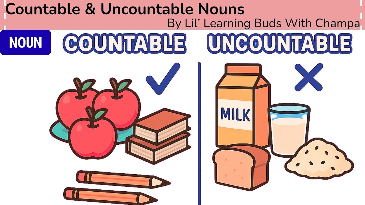 🌻🌊 Countable & Uncountable Nouns With Easy Examples for Kids #noun