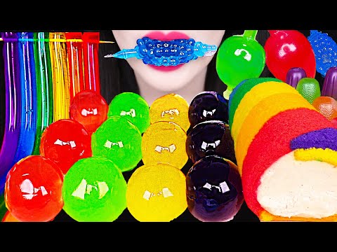 ASMR RAINBOW JELLY CAKE DESSERT 레인보우 젤리 케이크 디저트 먹방 MUKBANG, EATING