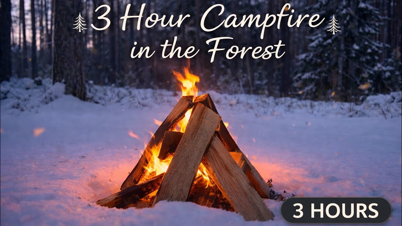 3 Hours of Relaxing Campfire in the Winter Forest | Crackling Fire Sounds
