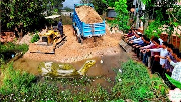 Nice Video A New Project! By Dump Truck 5 Ton Unloading Soil And Skill Bulldozer Pushing Soil