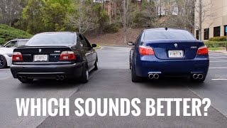 BMW E39 M5 vs E60 M5 sound comparison | Burnouts and rev battle!