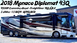 2018 Monaco Diplomat 43Q TAG AXLE A Class 450HP Cummins Diesel Pusher from Porter's RV  $249,900