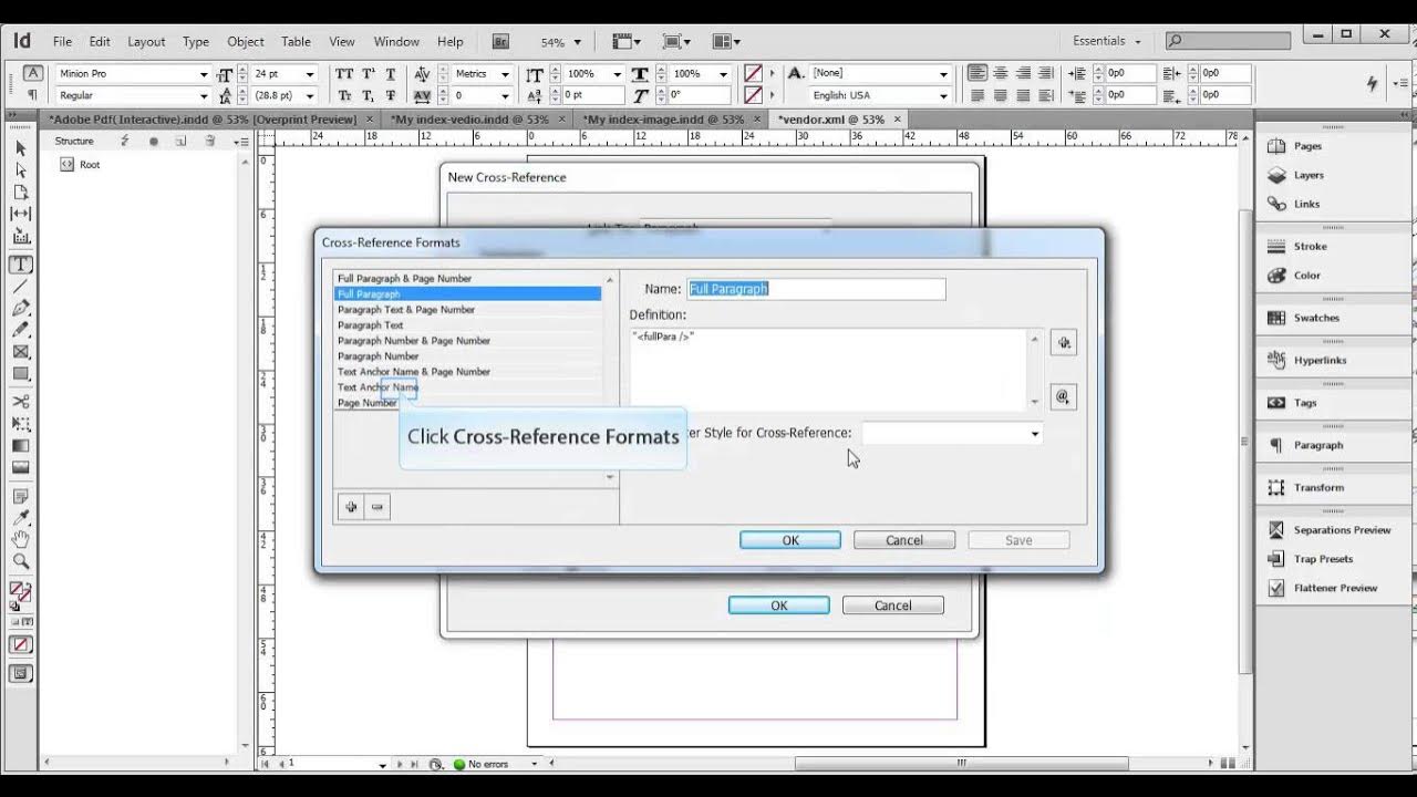 Adobe InDesign CS6 how to insert a cross reference demo YouTube
