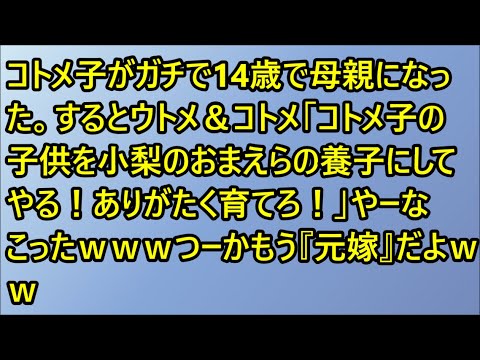 【修羅場】コトメ子がガチで14歳で母親になった。するとウトメ＆コトメ「コトメ子の子供を小梨のおまえらの養子にしてやる！ありがたく育てろ！」やーなこったｗｗｗつーかもう『元嫁』だよｗｗ