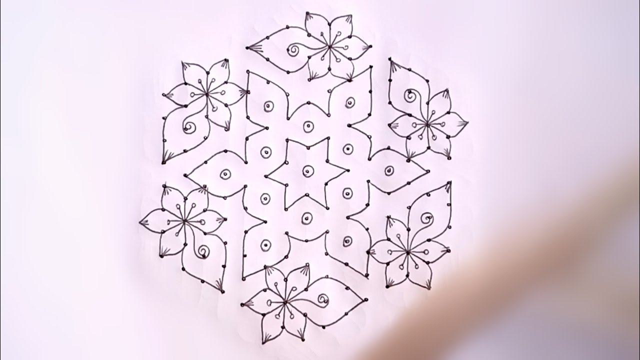 15*8 dots beautiful creative rangoli||flower rangoli||15chukkala ...