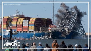 Baltimore bridge collapse cleanup | Explosives used to help clear steel beam from ship