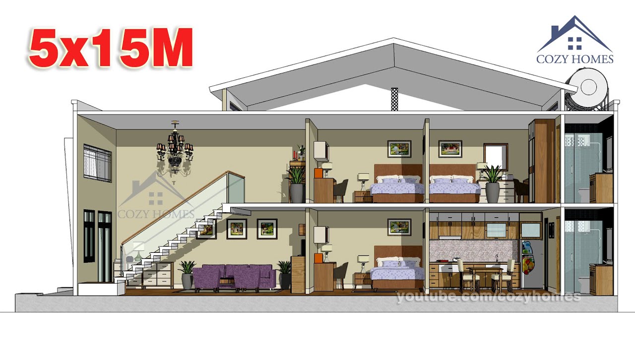 CozyHomes | Mẫu Nhà Gác Lửng 5x15m - 3 Phòng Ngủ | Home Plan 5x15m ...