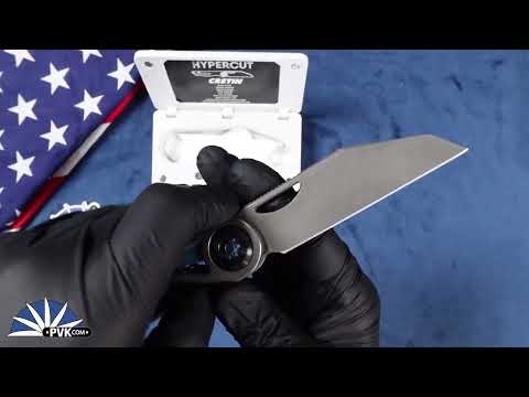Hypercut Cretin, Dark Stonewashed S45VN, Titanium Handle Scales W/Zirc Pivot Collar Blue Anodized HW