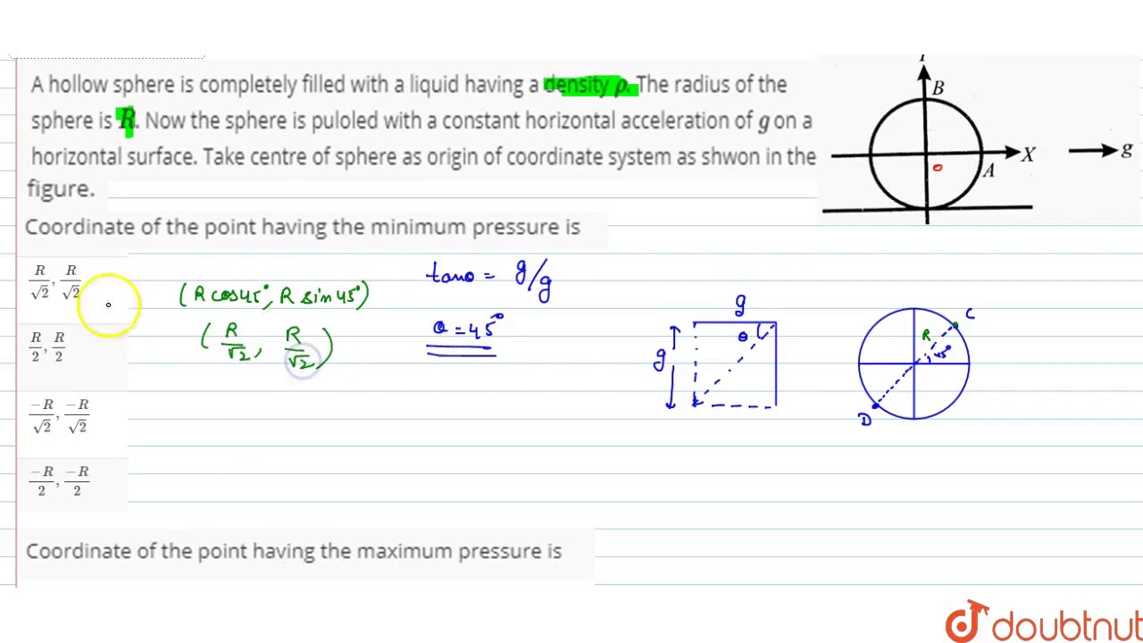 A hollow sphere is completely filled with a liquid having a density