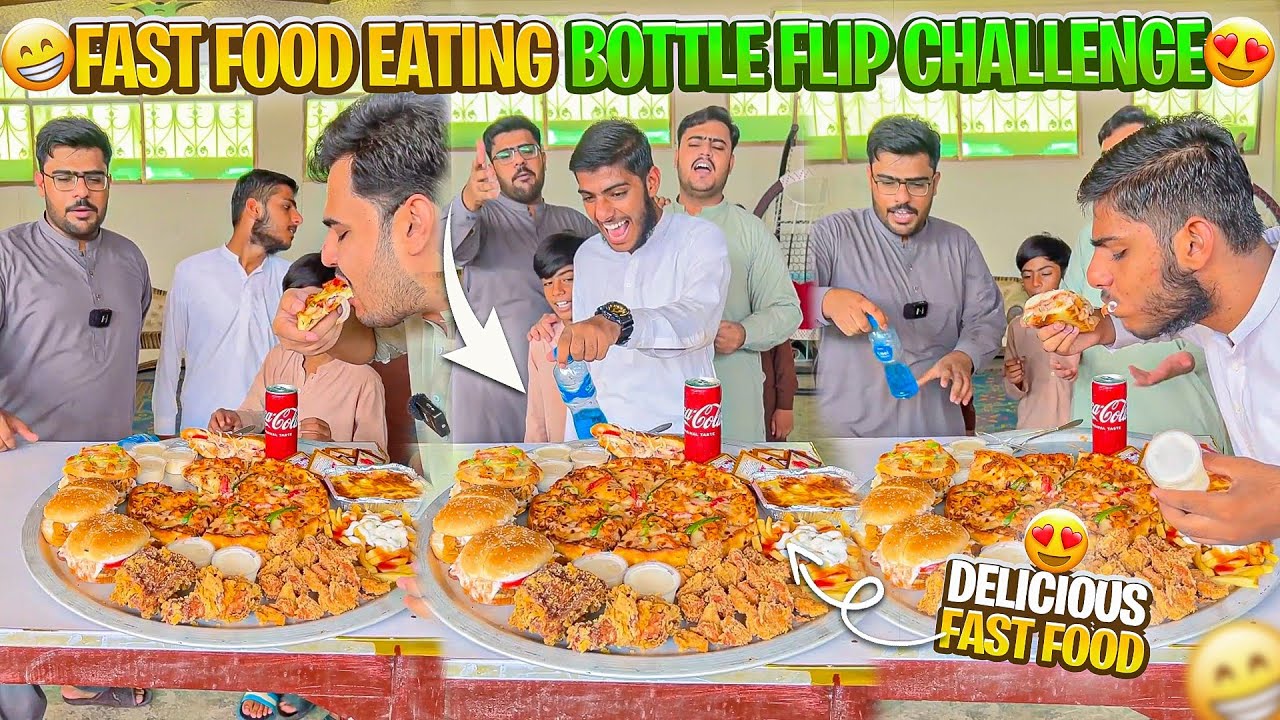 Fast Food Eating Bottle Flip Challenge Funny Family Game - YouTube