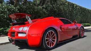 All red Bugatti Veyron Grandsport (Frankfurt Paris Autoshow Bugatti) Start up/Drive